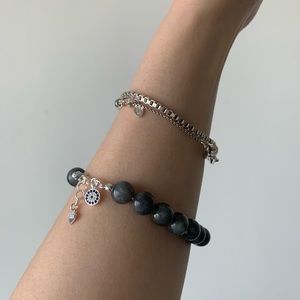 Grey Labradorite Sterling Silver Evil Eye Charm